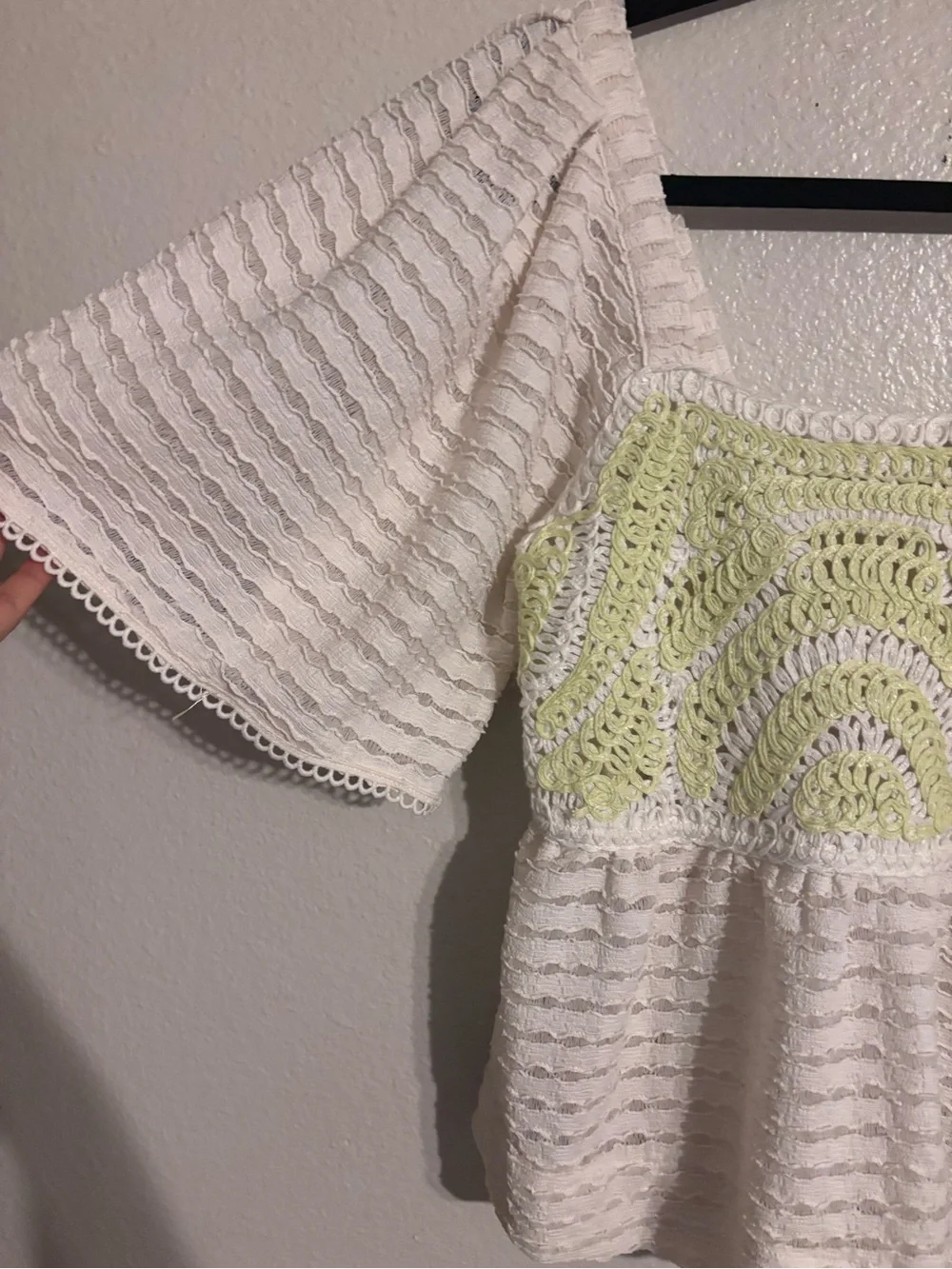 Anthropologie Sarah Hann Flutter-Sleeve Crochet Top